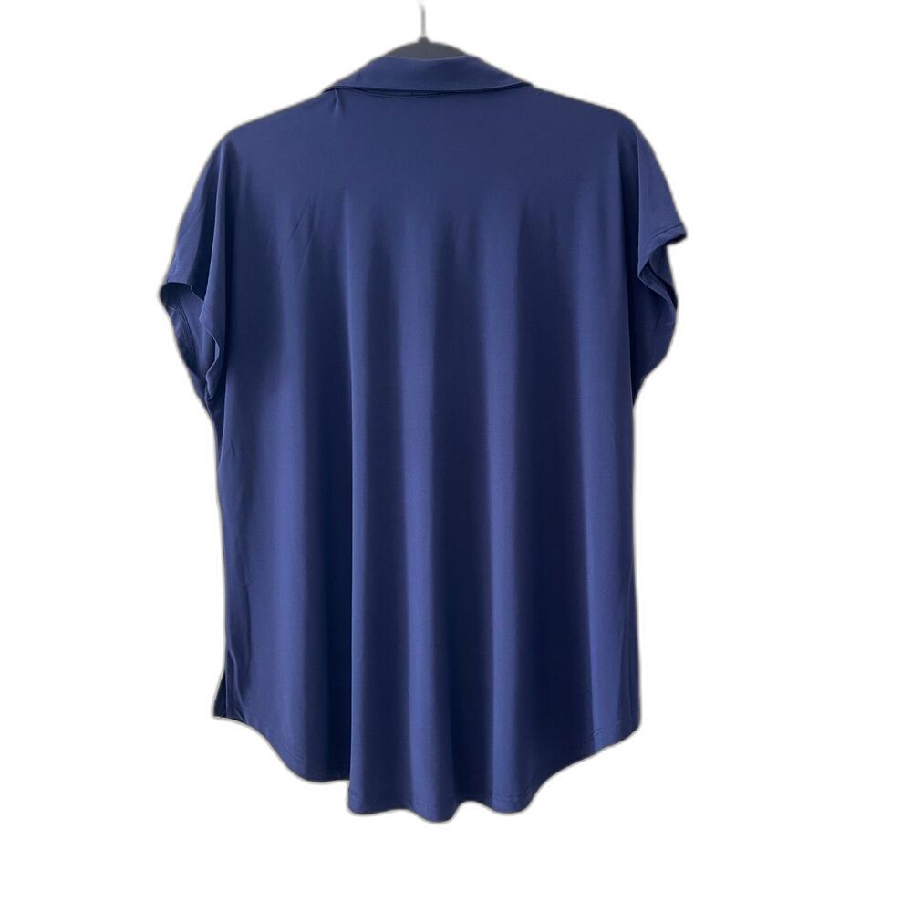 Jones New York Flowy Short Sleeve Navy Blue Shirt Size Large